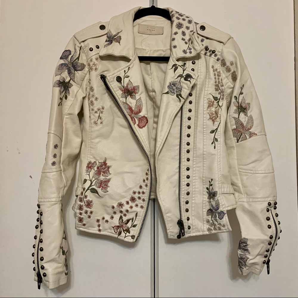 Off-white Floral Vegan Leather Moto Jacket